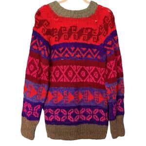Vintage Hand Made Wool Kit Fair Isle Sweater Women's M Condor Imports Bolivia